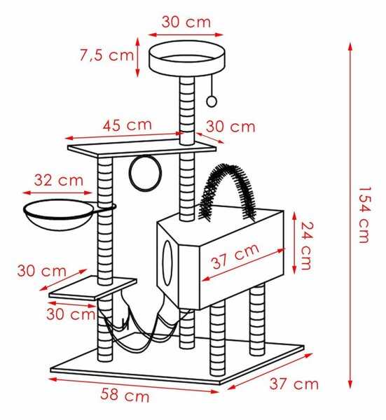 Škrabadlo pro kočky - Domeček Lux 7 pater 154 cm SPRINGOS PA1044