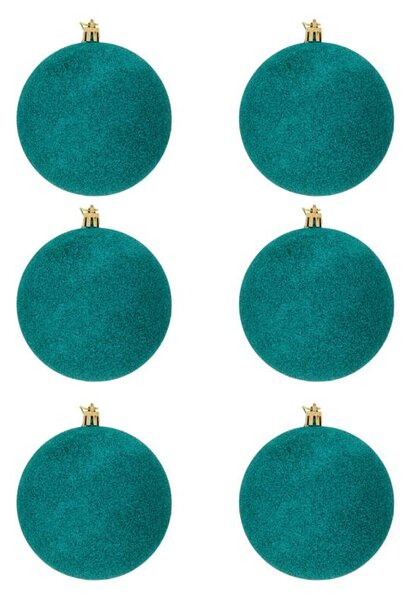 DECOLED Sada vánočních ozdob paví zelená 10 cm plastová koule glitter, balení 6 ks
