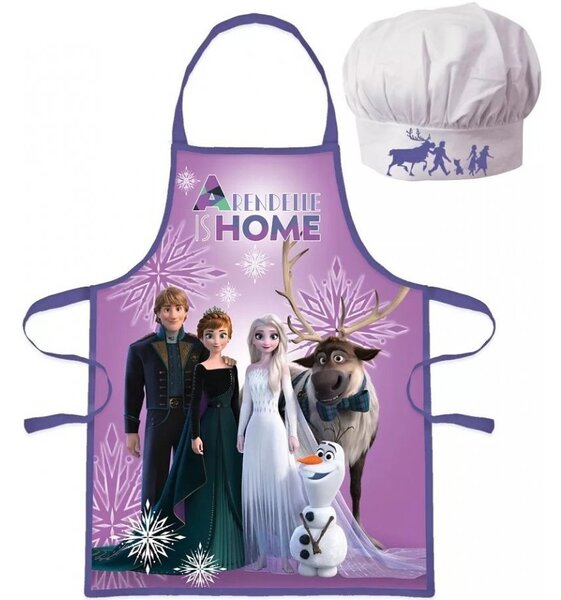Dětská / dívčí zástěra s kuchařskou čepicí Ledové království 2 - Frozen 2 - fialová - pro děti 3 - 8 let