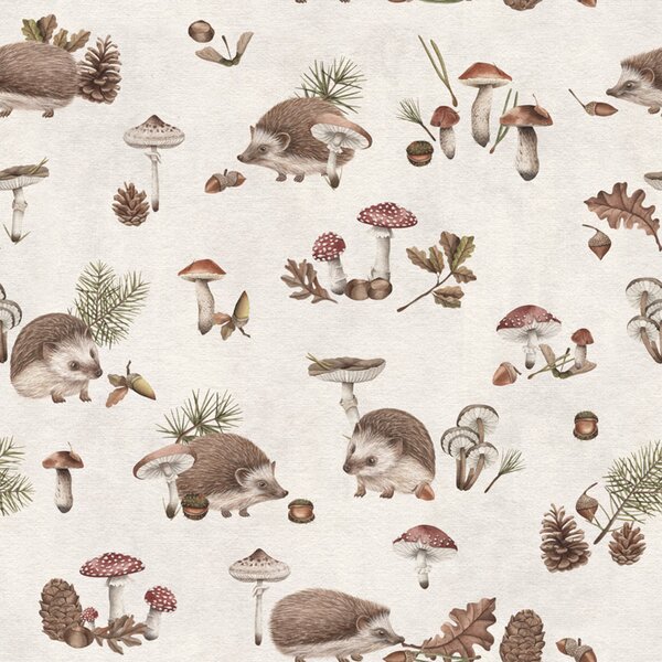 FUGU Lesní tapeta s ježky - Happy Hedgehog White Materiál: Samolepicí tkaný eko materiál - samolepicí tapeta