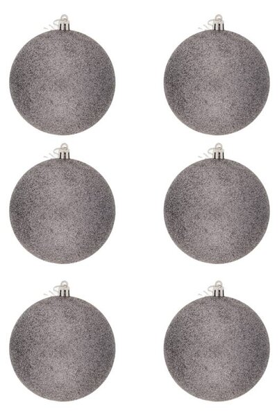DECOLED Sada vánočních ozdob šedá glitter 10 cm plastová koule, balení 6 ks