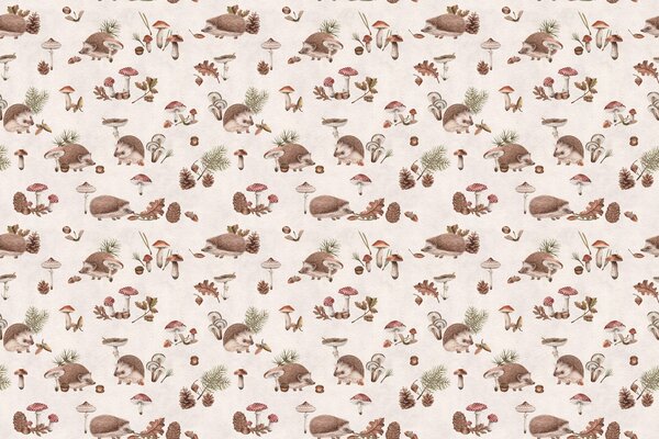FUGU Lesní tapeta s ježky - Happy Hedgehog White Materiál: Samolepicí tkaný eko materiál - samolepicí tapeta