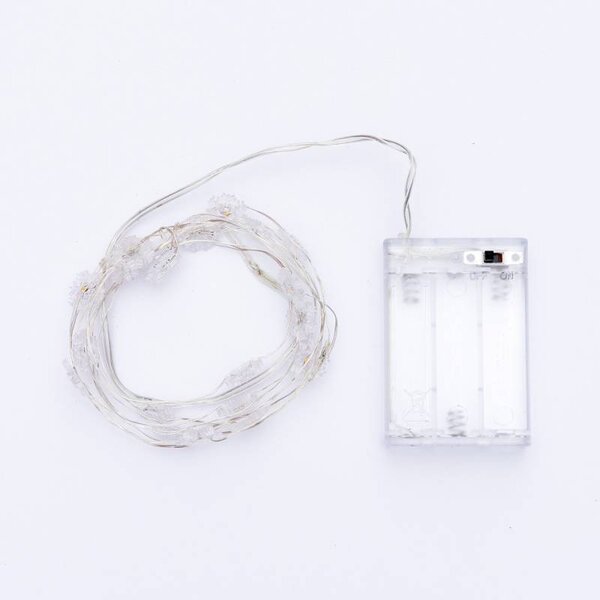 DECOLED LED světýlka na baterie, vločky, 2,3 m, teple bílá, 20 diod, čirý kabel, IP20 interiér, 3 × AA