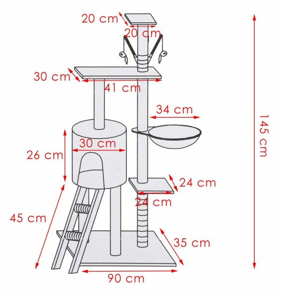 Škrabadlo pro kočky - Domeček se schody 6 pater 145 cm SPRINGOS PA1046