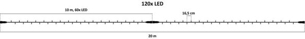 DECOLED Easy Fix LED světelný řetěz, 20 m, venkovní, teple bílá, 120 diod, bílý kabel, IP67