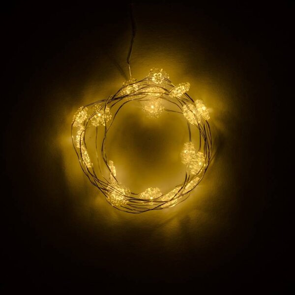 DECOLED LED světýlka na baterie, vločky, 2,3 m, teple bílá, 20 diod, čirý kabel, IP20 interiér, 3 × AA
