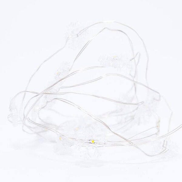 DECOLED LED světýlka na baterie, vločky, 2,3 m, teple bílá, 20 diod, čirý kabel, IP20 interiér, 3 × AA