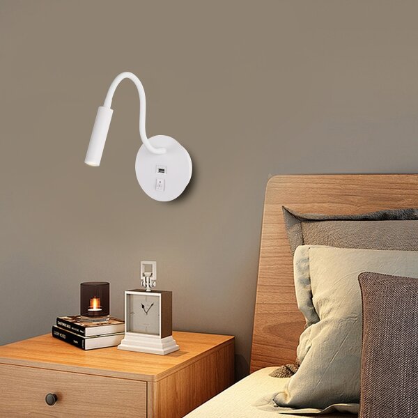 Brilagi - LED Flexibilní nástěnná lampa s USB portem MAYA LED/3W/230V bílá