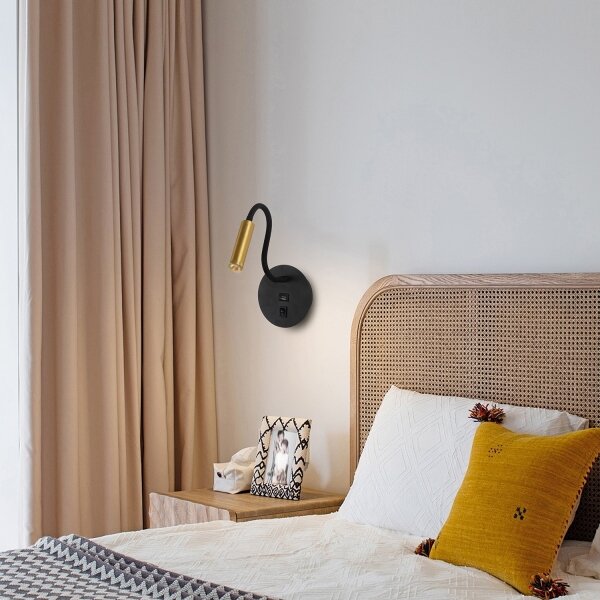 Brilagi -LED Flexibilní nástěnná lampa s USB portem MAYA LED/3W/230V černá/zlatá