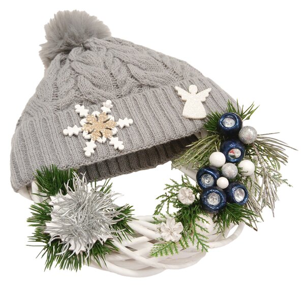 Vánoční věnec s šedou čepicí na zavěšení