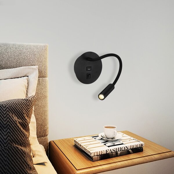 Brilagi - LED Flexibilní nástěnná lampa s USB portem MAYA LED/3W/230V černá