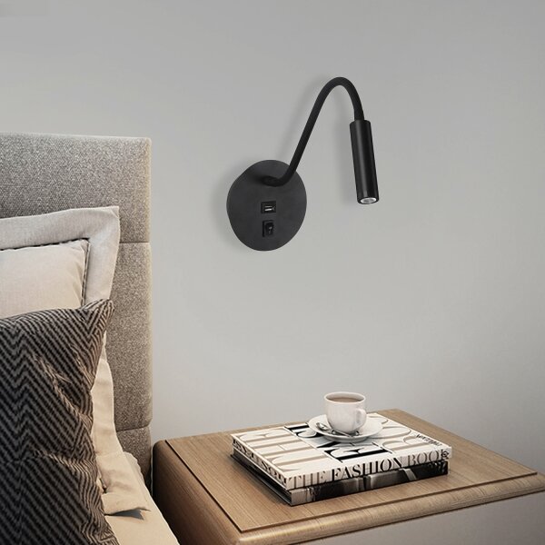 Brilagi - LED Flexibilní nástěnná lampa s USB portem MAYA LED/3W/230V černá