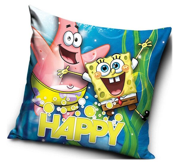 Polštář Spongebob a Patrik - motiv HAPPY - 40 x 40 cm