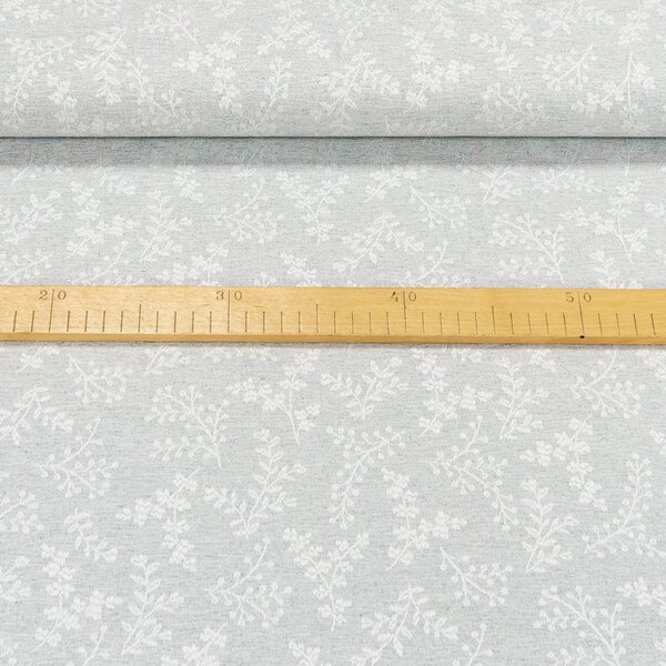Směsové plátno REMI A 148 SILVER, žakarový vzor větviček na šedé, š.140cm (látka v metráži)