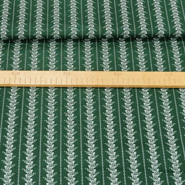 Bavlněné plátno 303000/82, FOLKLÓR bílý kvítek v proužku, tmavě zelená, š.140cm (látka v metráži)