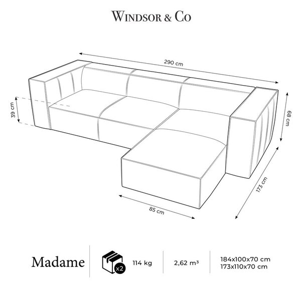 Koňakově hnědá kožená rohová pohovka (pravý roh) Madame – Windsor & Co Sofas