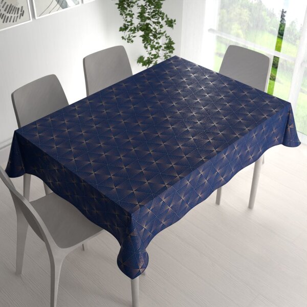 Biante Sametový obdélníkový ubrus Isabela IBL-011 Rose Gold trojúhelníky na královsky modrém 60x100 cm