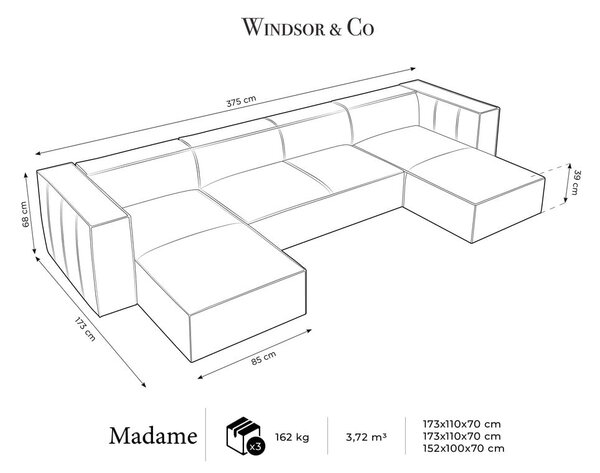 Tmavě modrá kožená rohová pohovka (do "U") Madame – Windsor & Co Sofas