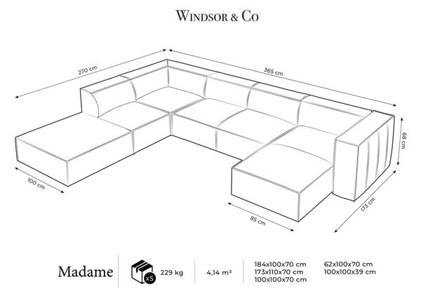 Tmavě modrá kožená rohová pohovka (levý roh) Madame – Windsor & Co Sofas