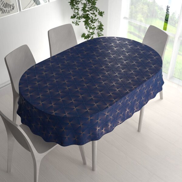 Biante Sametový oválný ubrus Isabela IBL-011 Rose Gold trojúhelníky na královsky modrém 60x100 cm