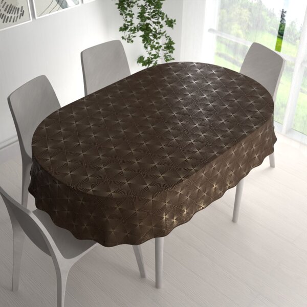 Biante Sametový oválný ubrus Isabela IBL-012 Rose Gold trojúhelníky na hnědém 60x100 cm