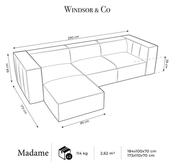 Hnědá kožená rohová pohovka (levý roh) Madame – Windsor & Co Sofas