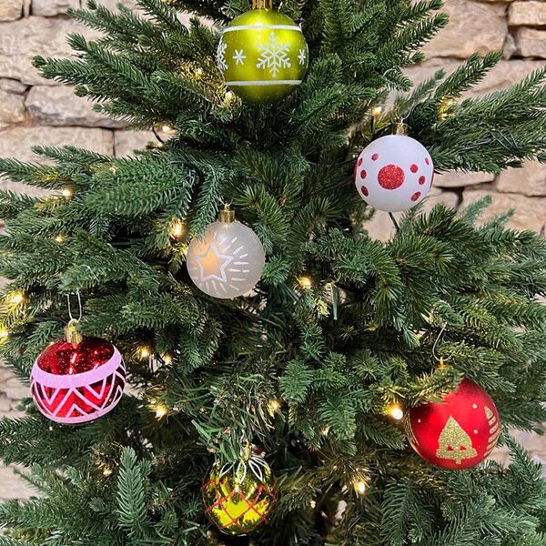 DECOLED Sada vánočních ozdob barevné 6 cm plastové ozdoby, 6 druhů, balení 12 ks