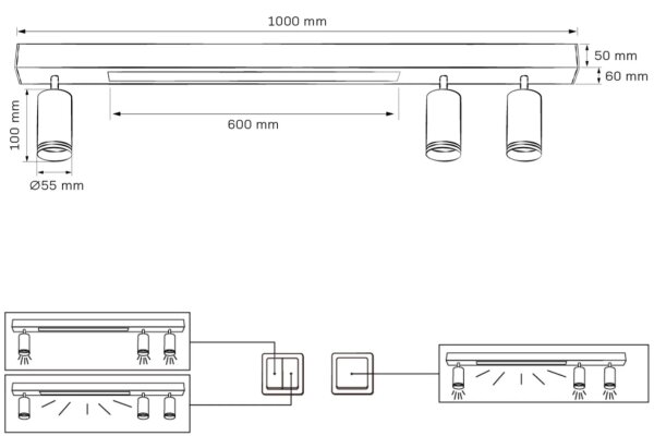 LED Stropní svítidlo PARIS LED/24W/230V + 3xGU10/10W černá