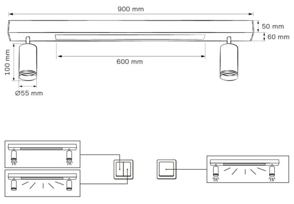 LED Stropní svítidlo PARIS LED/24W/230V + 2xGU10/10W černá