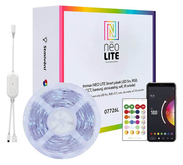 Immax NEO LITE Smart LED pásek 5m, RGB+CCT, barevný+stmívatelný, WiFi, DO, Beacon MUSIC