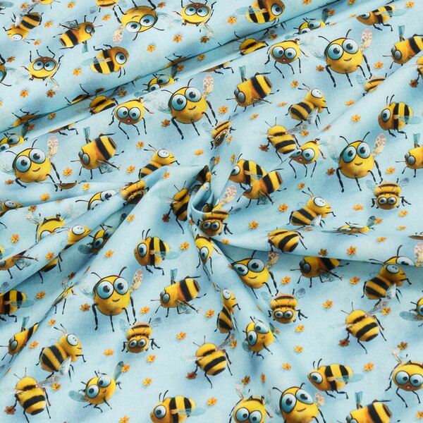 Bavlněné plátno dětské C4252/2 AZUL, čmeláci na modré, š.155cm (látka v metráži)