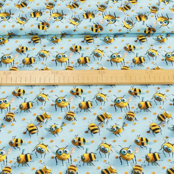 Bavlněné plátno dětské C4252/2 AZUL, čmeláci na modré, š.155cm (látka v metráži)