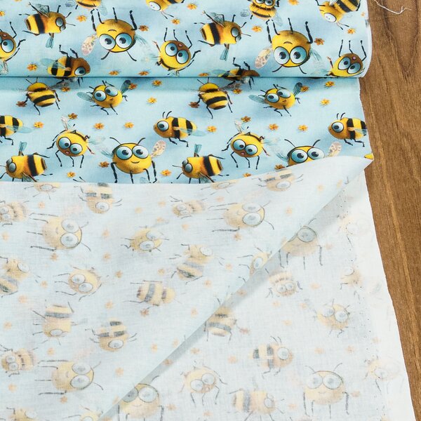 Bavlněné plátno dětské C4252/2 AZUL, čmeláci na modré, š.155cm (látka v metráži)