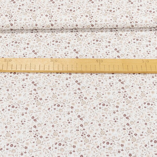 Bavlněné plátno PERKÁL DIGITÁLNÍ TISK 513000, béžové květinky na bílé, š.150cm (látka v metráži)