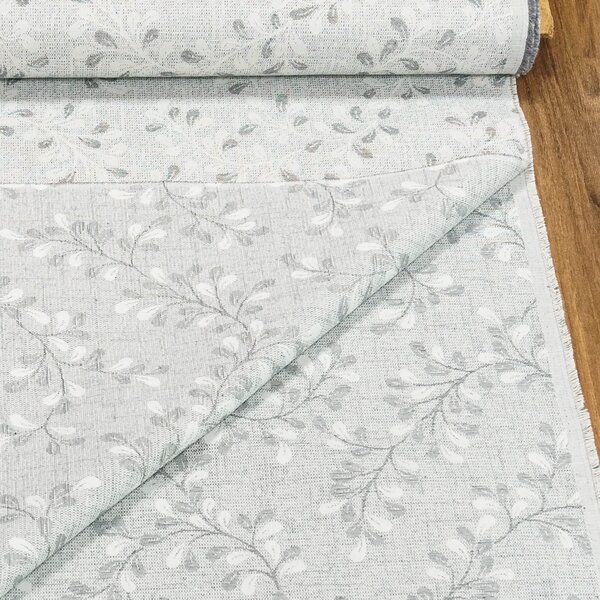 Směsové plátno 403004 TALCA GREY 91, šedé listy, š.140cm (látka v metráži)
