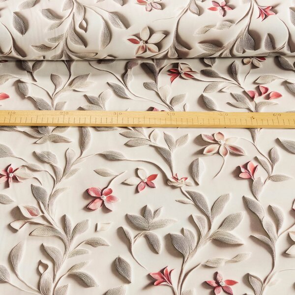 Forbyt dekorační závěs 25019/105 VELVET, tmavě lososové květy s béžovými lístky, šířka 150cm (látka v metráži)