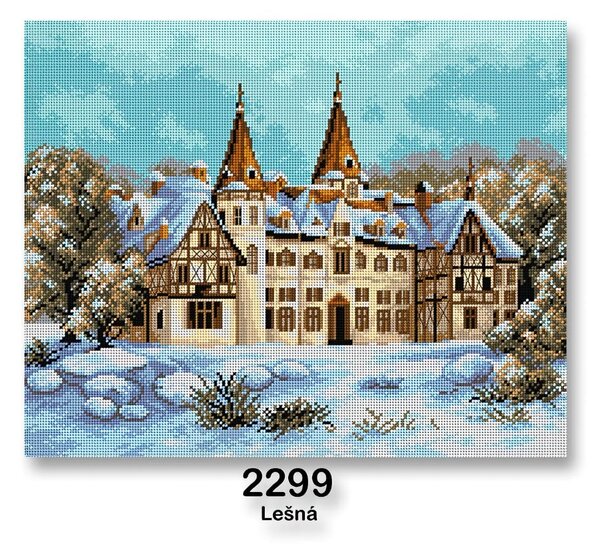 VTC Vyšívací předloha, obrázek na vyšívání 70242/2299, zámek Lešná, modrá, 40x50cm