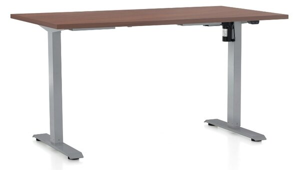 Výškově nastavitelný stůl OfficeTech A, 120 x 80 cm, šedá podnož, ořech