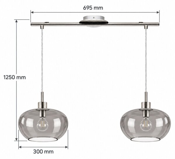 BRILAGI - LED Lustr na lanku RETRO GLASS 2xE27/60W/230V matný chrom/kouřová šedá