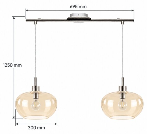 BRILAGI-LED Lustr na lanku RETRO GLASS 2xE27/60W/230V matný chrom/kouřová béžová