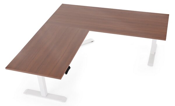 Výškově nastavitelný stůl OfficeTech Angle, 180 x 200 cm, bílá podnož, ořech