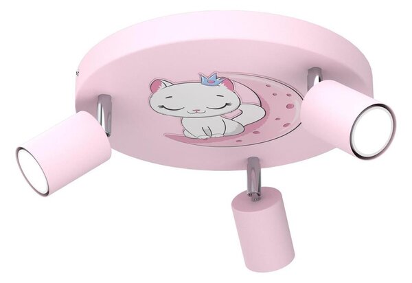 Dětské bodové svítidlo FUN 3xGU10/8W/230V růžová/kočka