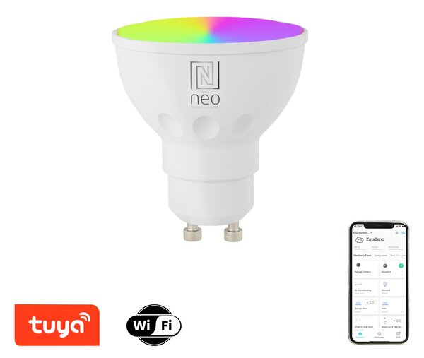Immax NEO LITE Smart žárovka LED GU10 4,8W RGB+CCT bar. a bílá, stmívatelná, WiFi, Beacon