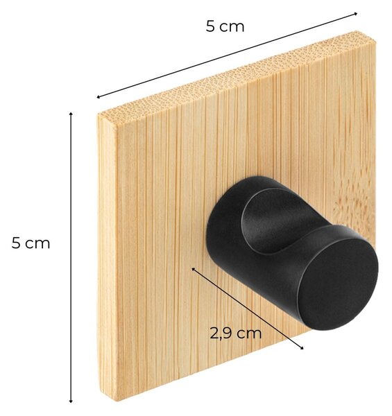 Erga Ozi, samolepící háčky na ručníky bez vrtání, 4 ks, 5 × 5 cm, bambus/černá matná, ERG-YKA-CH.OZI4-BLK