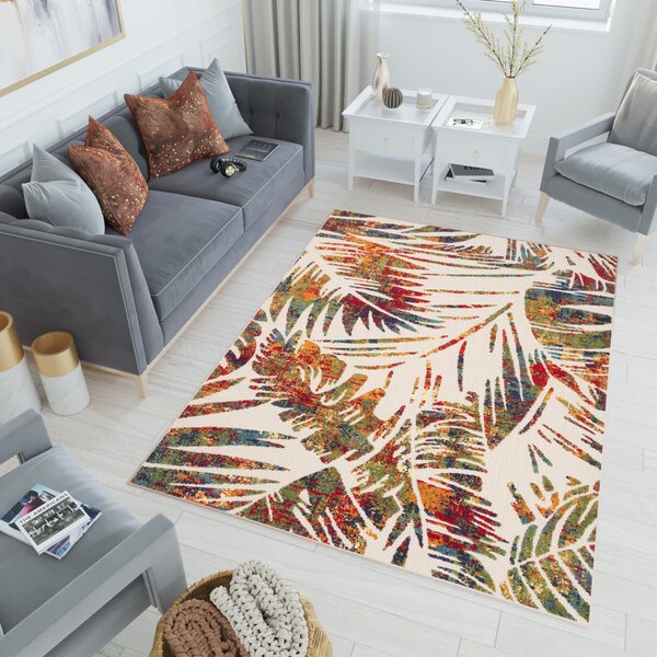 Makro Abra Moderní kusový koberec AVENTURA EC66A Listy palem vícebarevný Rozměr: 80x200 cm