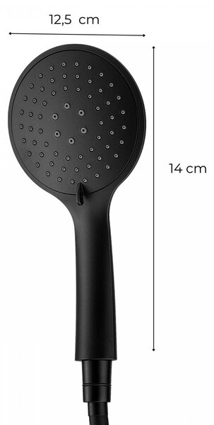 Erga Wemi, 3-funkční ruční sprcha s hadicí 150 cm, 12,5 × 14 cm, černá matná, ERG-YKA-BP.WEMI-BLK