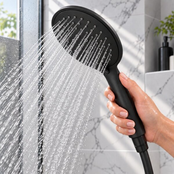 Erga Wemi, 3-funkční ruční sprcha s hadicí 150 cm, 12,5 × 14 cm, černá matná, ERG-YKA-BP.WEMI-BLK