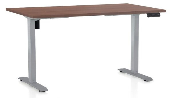 Výškově nastavitelný stůl OfficeTech B, 120 x 80 cm, šedá podnož, ořech