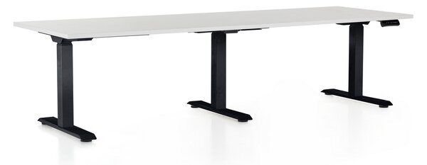 Výškově nastavitelný stůl OfficeTech Long, 240 x 80 cm, černá podnož, světle šedá