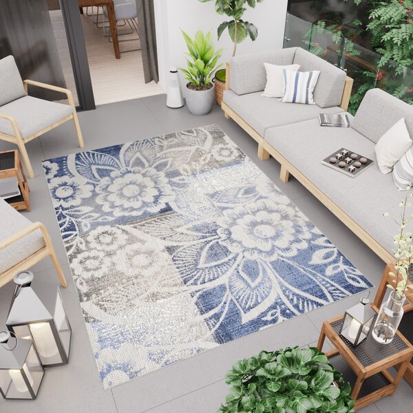 Makro Abra Moderní kusový koberec AVENTURA ED27A Květy šedý modrý Rozměr: 80x200 cm